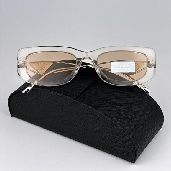 NEW Prada PR14YS 19M4I2 Crystal Beige Light Brown Rectangle Unisex Sunglasses - Picture 3 of 14